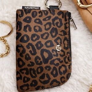 Lululemon Leopard Print Zip Wallet Coin Pouch Key Ring Brown Black
